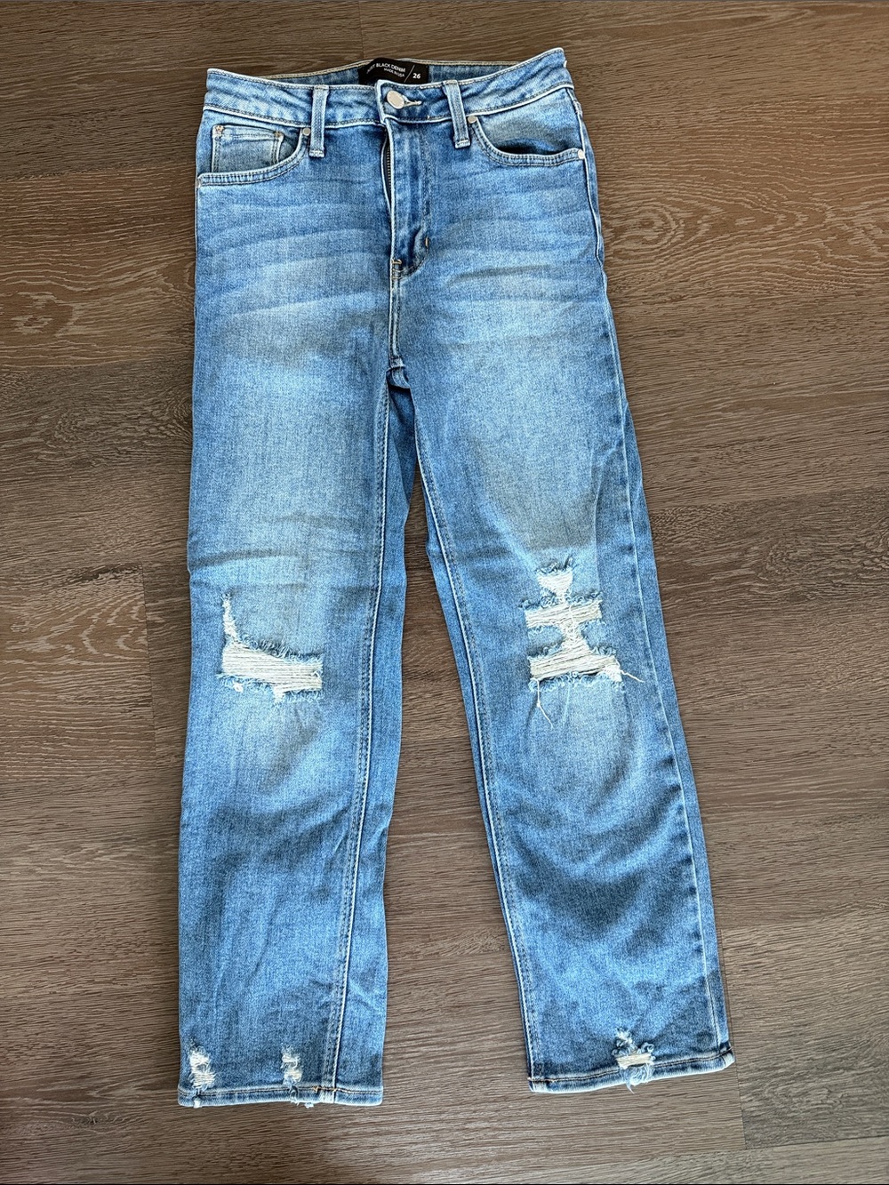 Just Black Light Blue Straight Leg Distressed Jeans